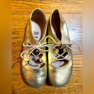 NEW Birkenstock Rye Natural Leather Lace Ballet Flat Gold Women's 38